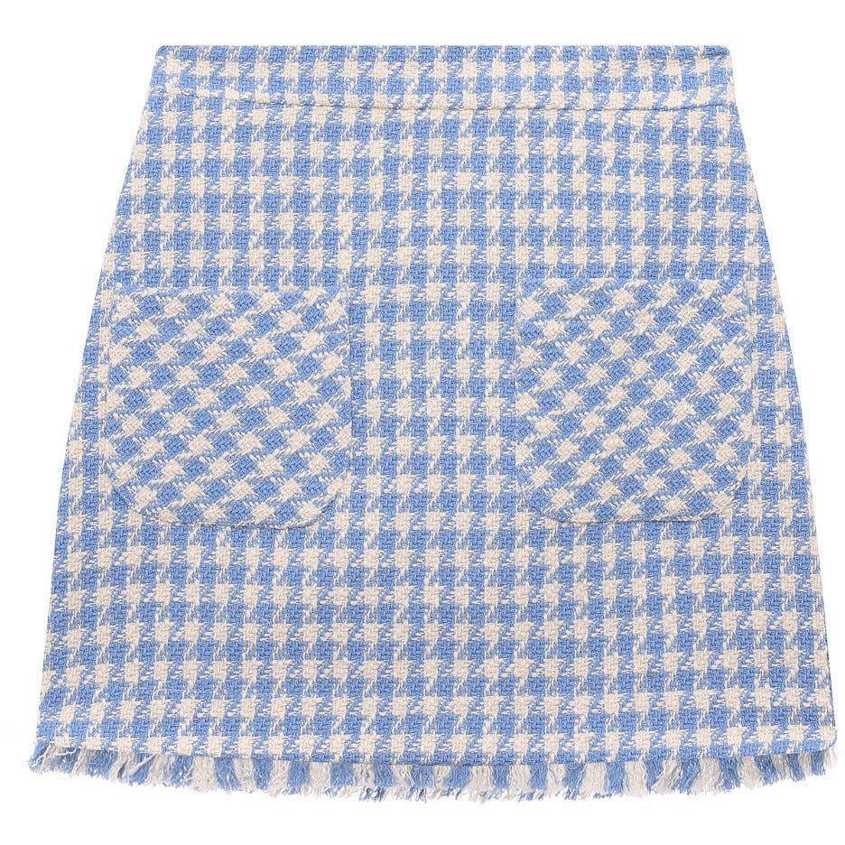 HOUNDSTOOTH PATTERNED BOUCLE SKIRT