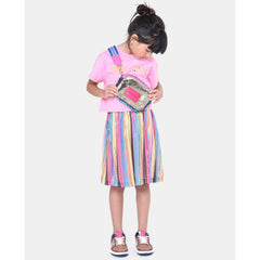 Logo Striped Pleated Skirt