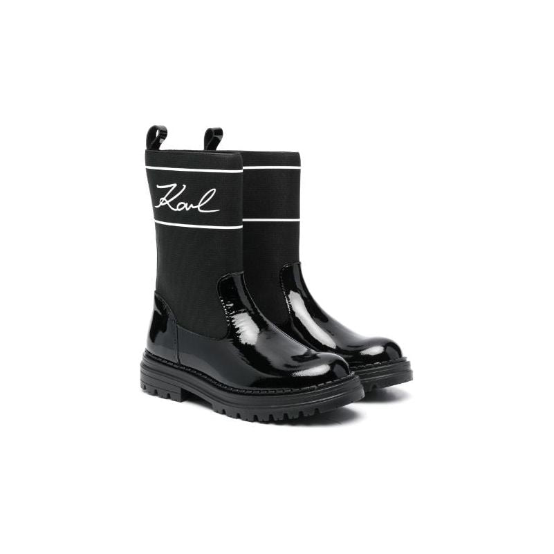 Logo Print Round Toe Boots