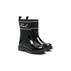 Logo Print Round Toe Boots