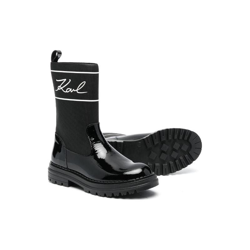 Logo Print Round Toe Boots