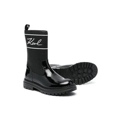 Logo Print Round Toe Boots