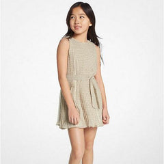 Monogram Print Pleated Sleeveless Dress