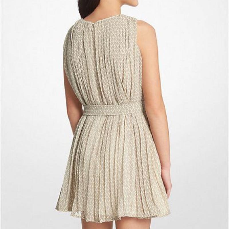 Monogram Print Pleated Sleeveless Dress