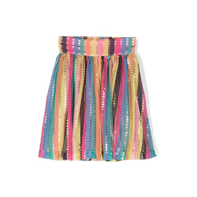 Logo Striped Pleated Skirt