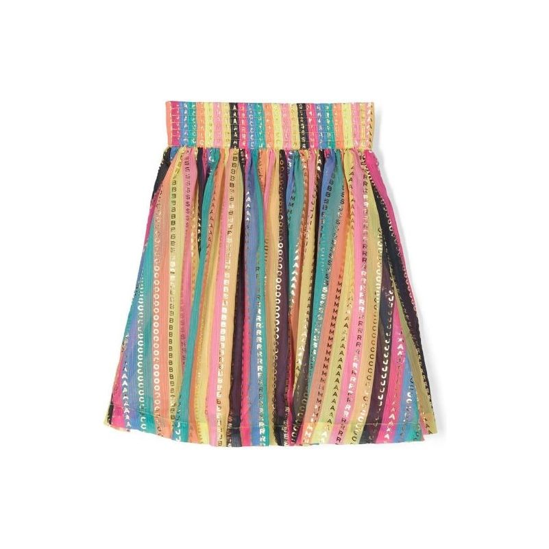 Logo Striped Pleated Skirt