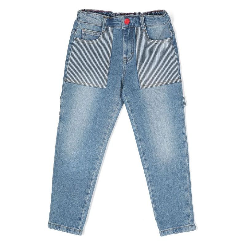 Striped Patched Pocket Denim Jeans
