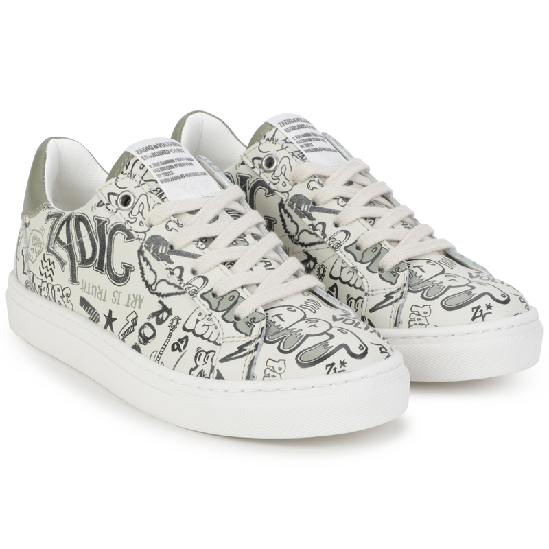 PRINTED LEATHER LOW TOP SNEAKERS