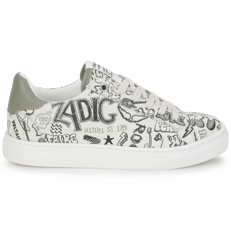 PRINTED LEATHER LOW TOP SNEAKERS