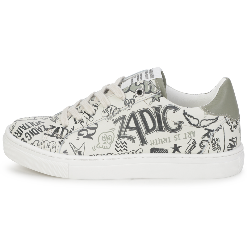 PRINTED LEATHER LOW TOP SNEAKERS