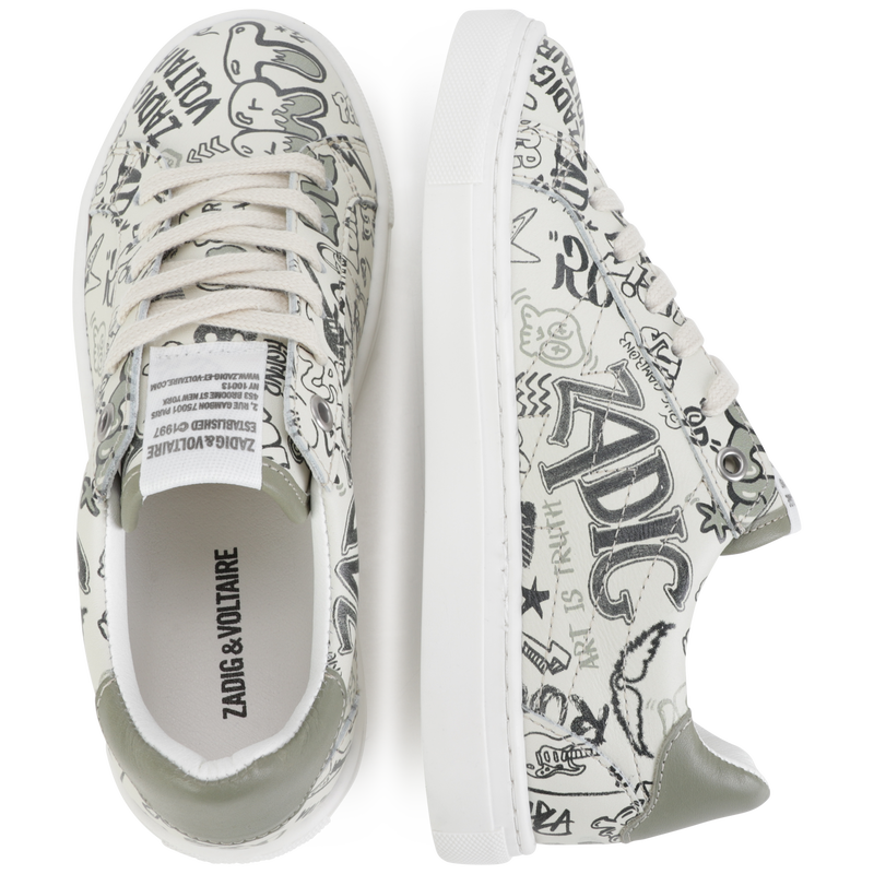 PRINTED LEATHER LOW TOP SNEAKERS