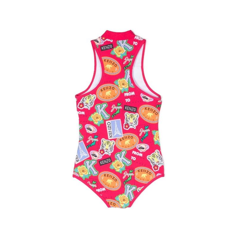Graphic Print Zip Up Swimsuit
