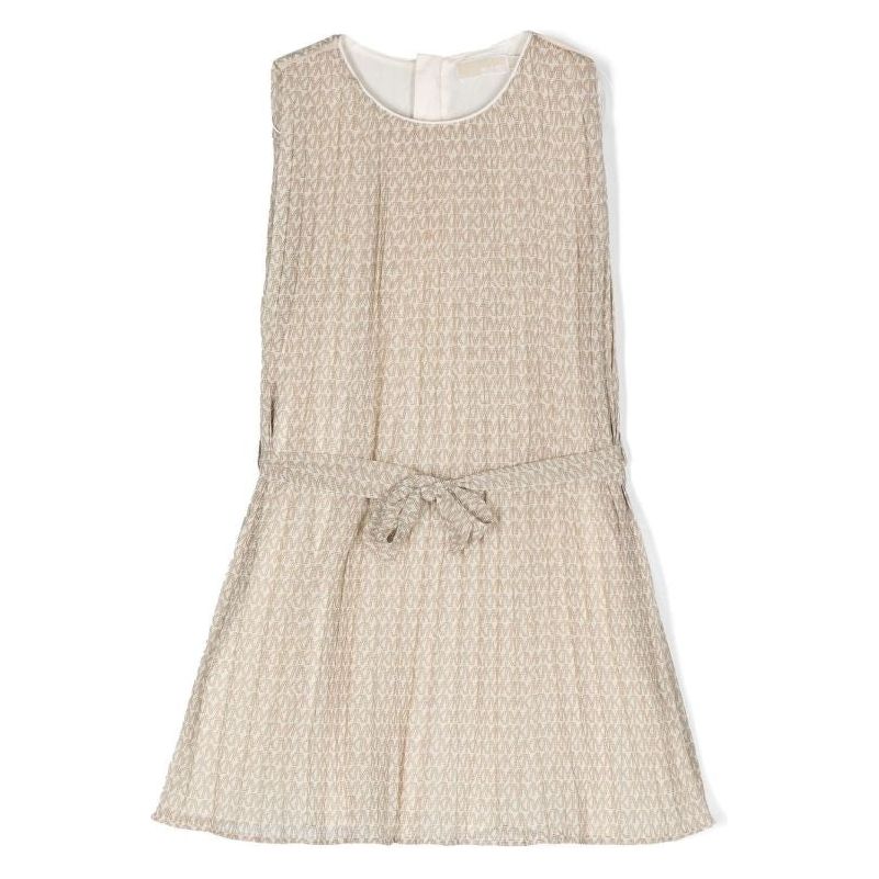 MONOGRAM PRINT PLEATED SLEEVELESS DRESS