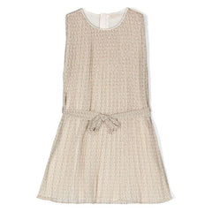 Monogram Print Pleated Sleeveless Dress