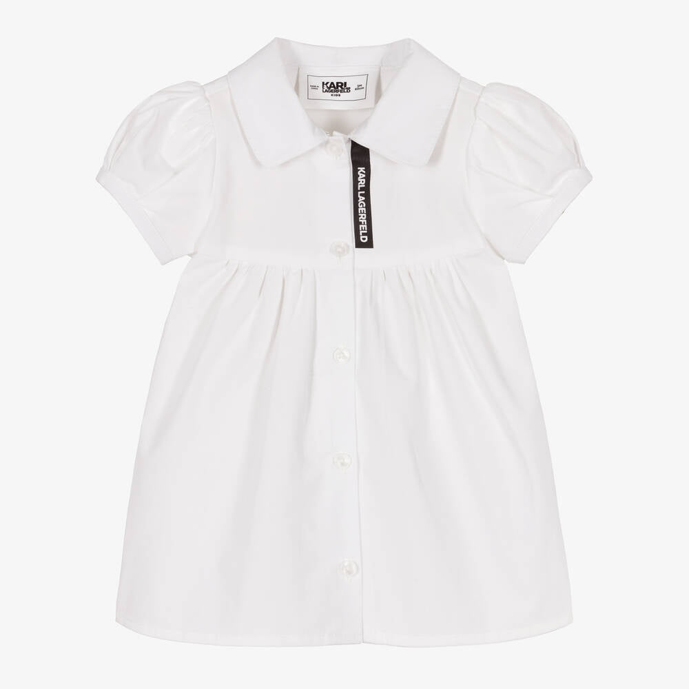 WHITE COTTON LOGO SHIRT DRESS