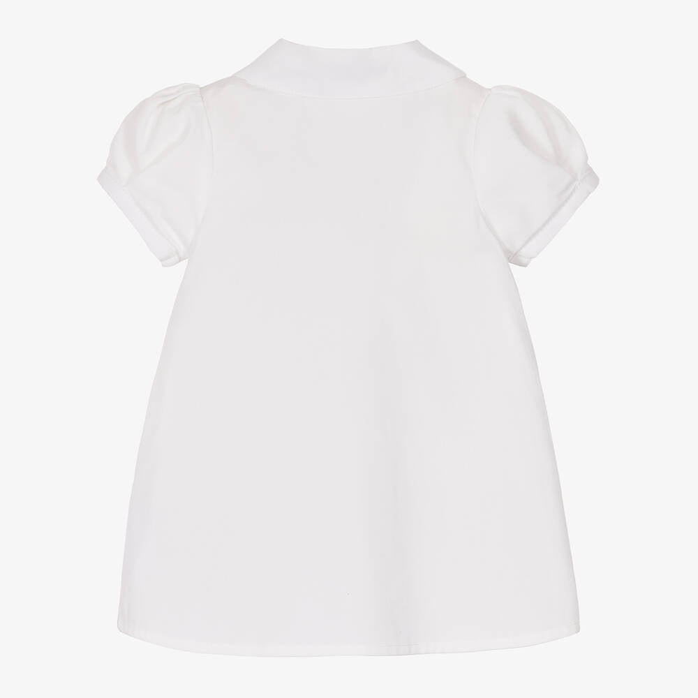 WHITE COTTON LOGO SHIRT DRESS