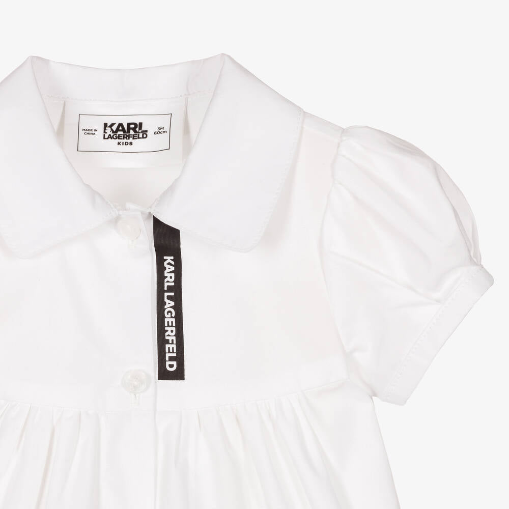 WHITE COTTON LOGO SHIRT DRESS