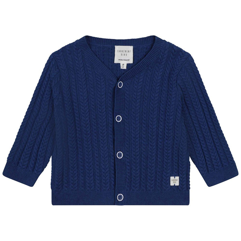 CABLE KNIT MOTIF BLUE CARDIGAN