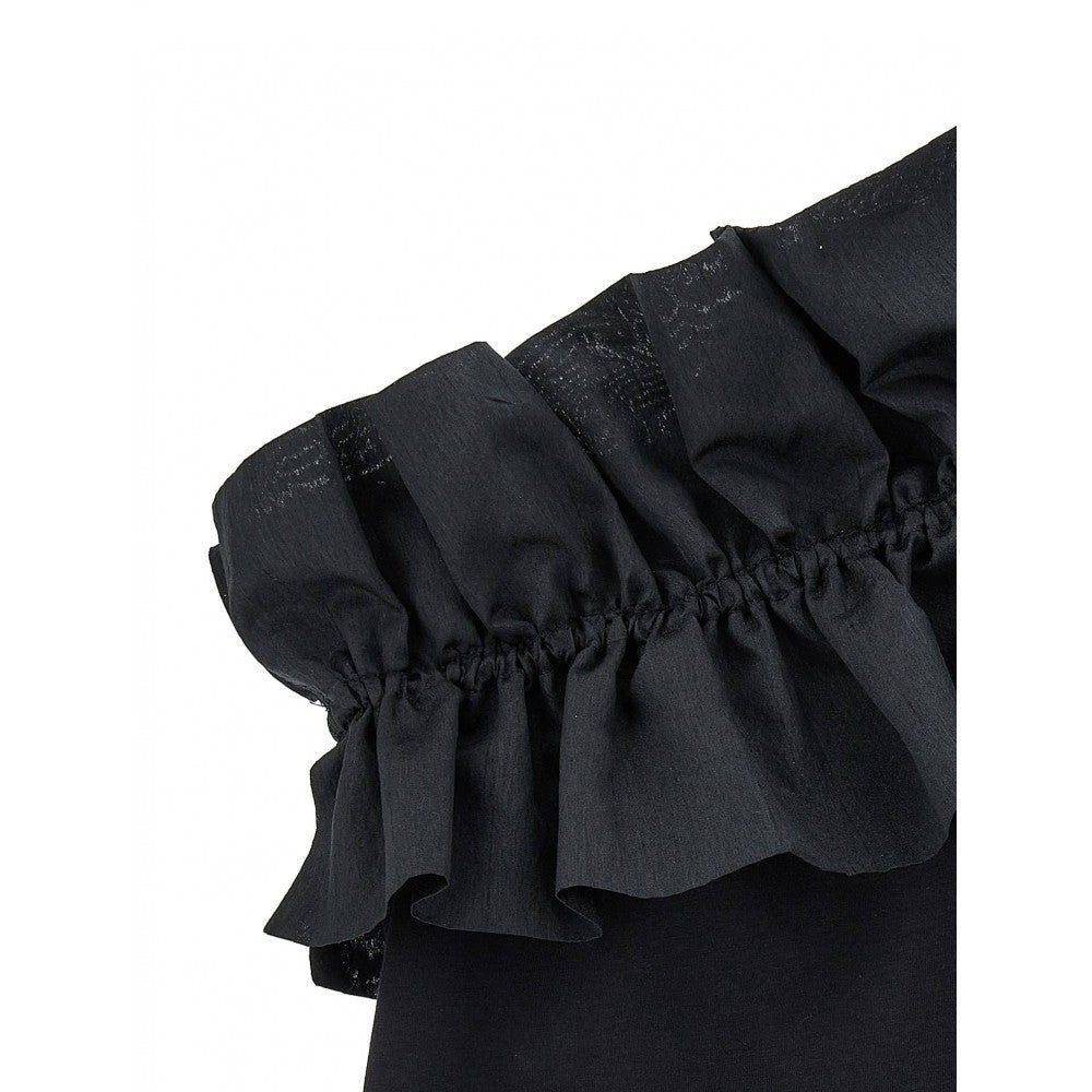 GIRLS BLACK ONE SHOULDER RUFFLE TOP