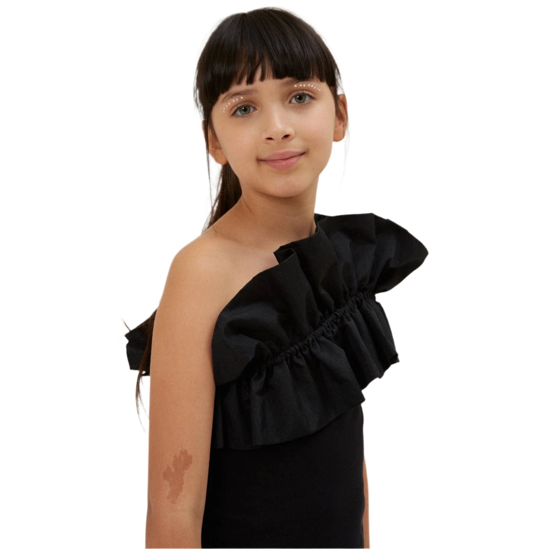 GIRLS BLACK ONE SHOULDER RUFFLE TOP