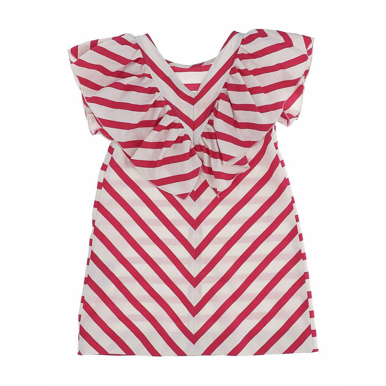 STRIPED VISCOSE DRESS - BEIGE & FUCHSIA