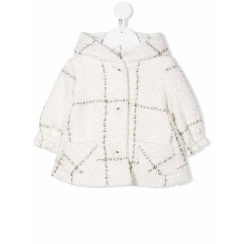 CHECKED WOVEN HOODED COAT