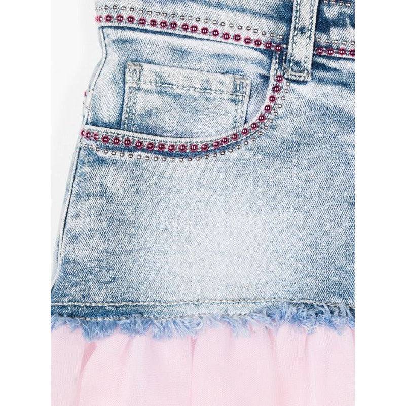 TULLE DENIM SKIRT WITH CRYSTALS
