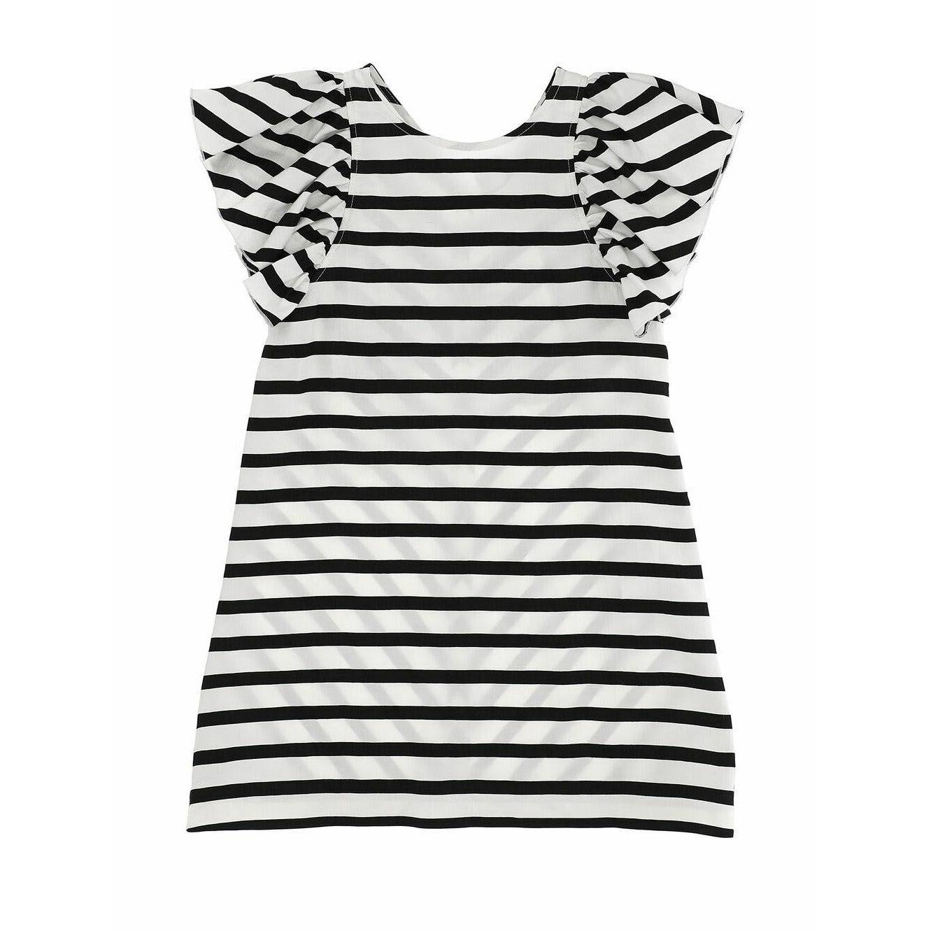 STRIPED VISCOSE DRESS - BLACK & WHITE