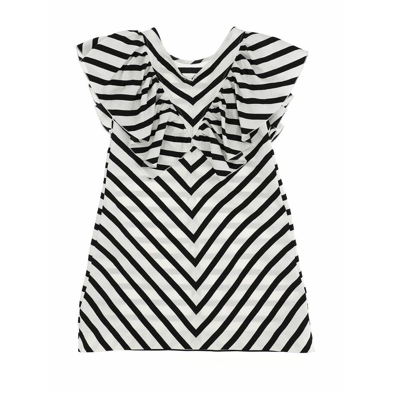 STRIPED VISCOSE DRESS - BLACK & WHITE