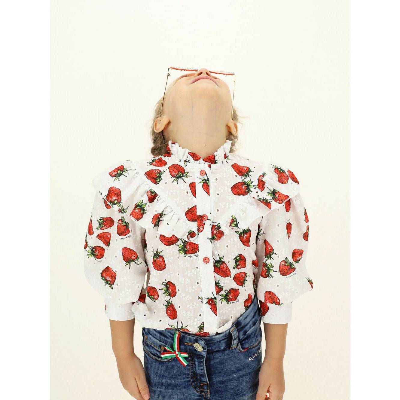BRODERIE ANGLAISE SHIRT WITH STRABBERRIES