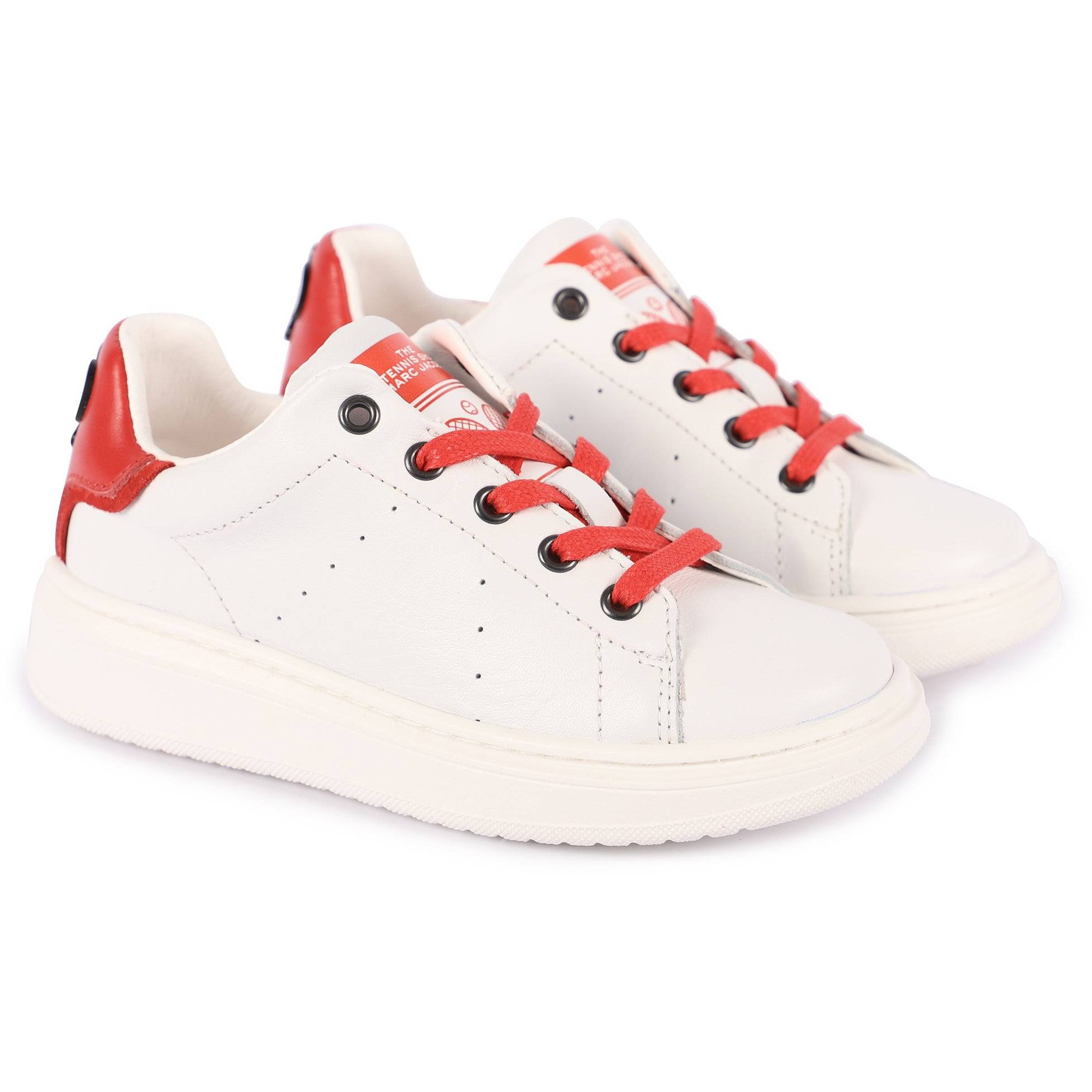 LOGO LEATHER SNEAKERS IN WHITE AND RED