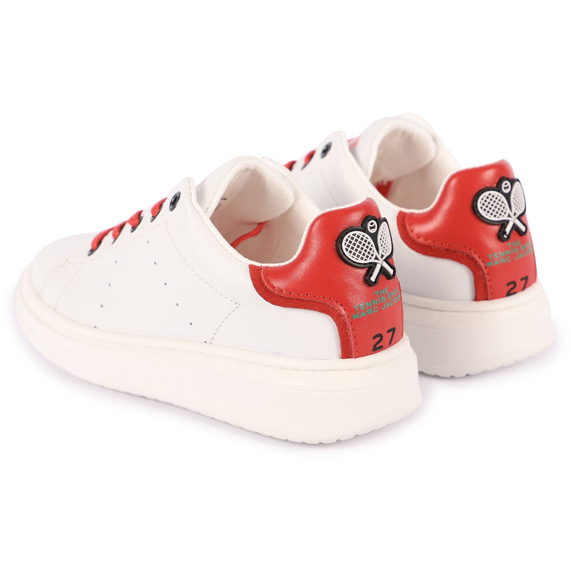 LOGO LEATHER SNEAKERS IN WHITE AND RED