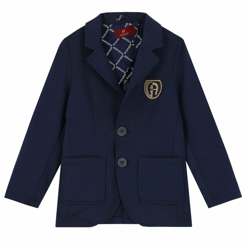 NAVY LOGO PRINT FITTED BLAZER