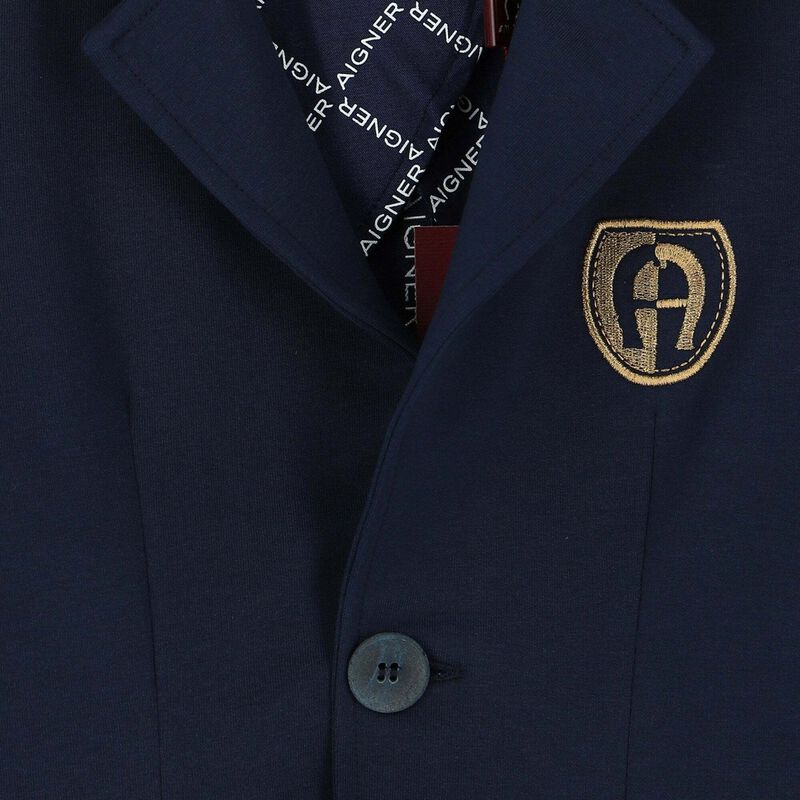 NAVY LOGO PRINT FITTED BLAZER