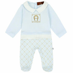 Baby Blue Logo Print Overall Set