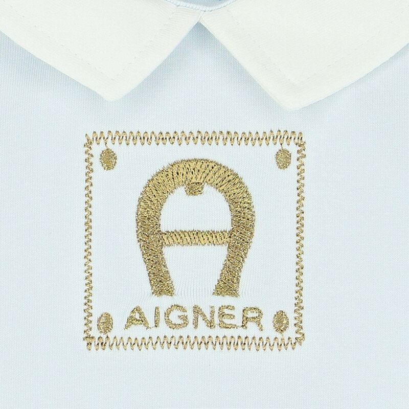 Baby Blue Logo Print Overall Set