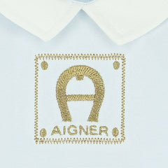 Baby Blue Logo Print Overall Set