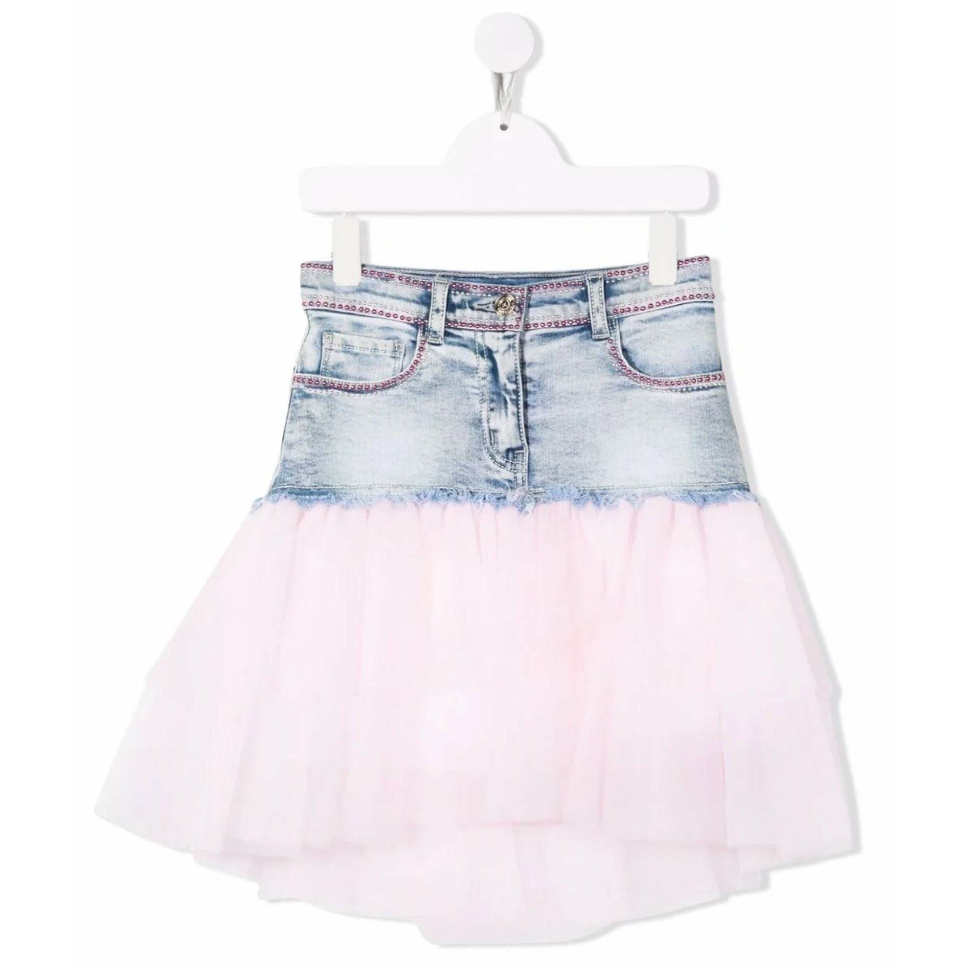 TULLE DENIM SKIRT WITH CRYSTALS