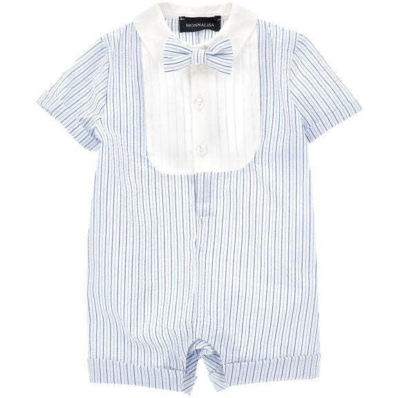 Seersucker Romper With Bow Tie