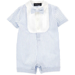 Seersucker Romper With Bow Tie