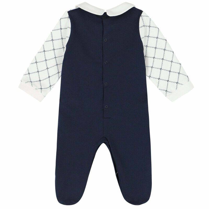 WHITE AND NAVY LOGO PRINT OVERALL SET