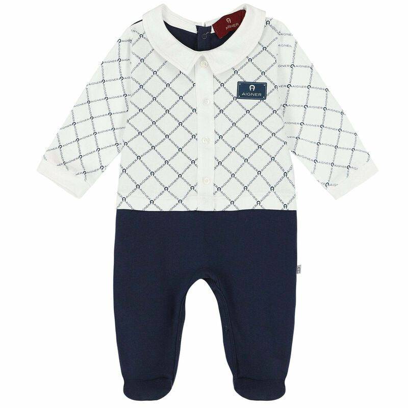 WHITE AND NAVY LOGO PRINT OVERALL SET