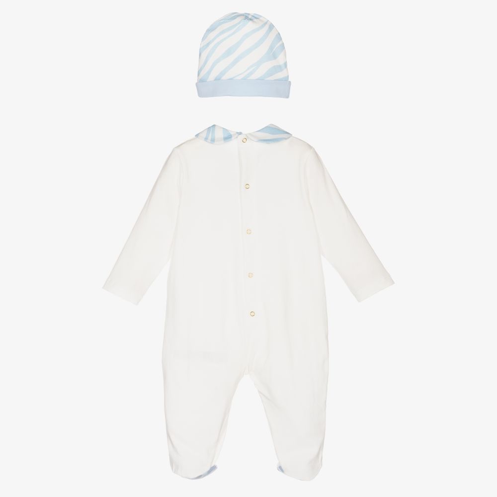 WHITE AND BABY BLUE OVERALL SET